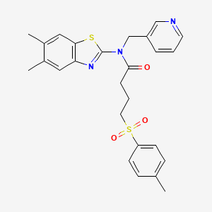 molecular formula C26H27N3O3S2 B2446254 N-(5,6-dimethylbenzo[d]thiazol-2-yl)-N-(pyridin-3-ylmethyl)-4-tosylbutanamide CAS No. 941878-78-0