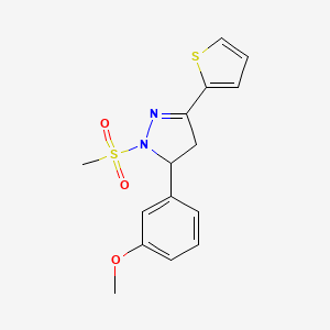 molecular formula C15H16N2O3S2 B2446256 3-(3-Methoxyphenyl)-2-methylsulfonyl-5-thiophen-2-yl-3,4-dihydropyrazole CAS No. 831198-83-5