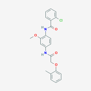 molecular formula C23H21ClN2O4 B244626 2-chloro-N-(2-methoxy-4-{[(2-methylphenoxy)acetyl]amino}phenyl)benzamide 