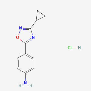 molecular formula C11H12ClN3O B2446277 4-(3-Cyclopropyl-1,2,4-oxadiazol-5-yl)aniline hydrochloride CAS No. 2445784-05-2