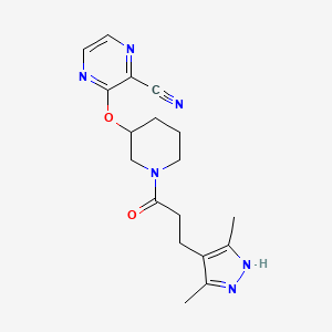 molecular formula C18H22N6O2 B2446285 3-((1-(3-(3,5-dimethyl-1H-pyrazol-4-yl)propanoyl)piperidin-3-yl)oxy)pyrazine-2-carbonitrile CAS No. 2034204-42-5