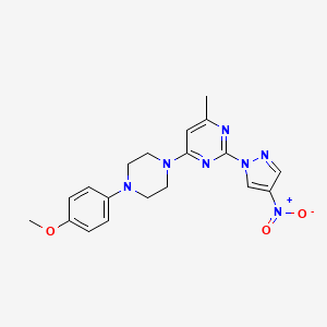 molecular formula C19H21N7O3 B2446288 4-(4-(4-甲氧基苯基)哌嗪-1-基)-6-甲基-2-(4-硝基-1H-吡唑-1-基)嘧啶 CAS No. 1001502-65-3