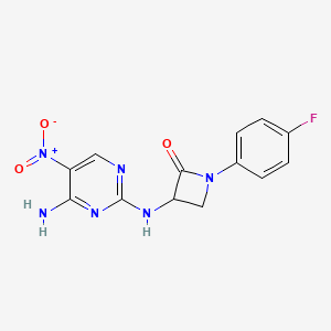 molecular formula C13H11FN6O3 B2446295 3-[(4-Amino-5-nitropyrimidin-2-yl)amino]-1-(4-fluorophenyl)azetidin-2-one CAS No. 1796897-07-8