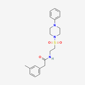 molecular formula C21H27N3O3S B2446303 N-(2-((4-苯基哌嗪-1-基)磺酰基)乙基)-2-(间甲苯基)乙酰胺 CAS No. 897621-79-3
