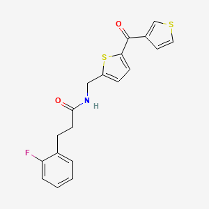 molecular formula C19H16FNO2S2 B2446366 3-(2-fluorophenyl)-N-((5-(thiophene-3-carbonyl)thiophen-2-yl)methyl)propanamide CAS No. 1797276-81-3