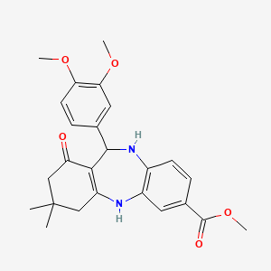 molecular formula C25H28N2O5 B2446374 methyl 6-(3,4-dimethoxyphenyl)-9,9-dimethyl-7-oxo-6,8,10,11-tetrahydro-5H-benzo[b][1,4]benzodiazepine-2-carboxylate CAS No. 1024406-69-6