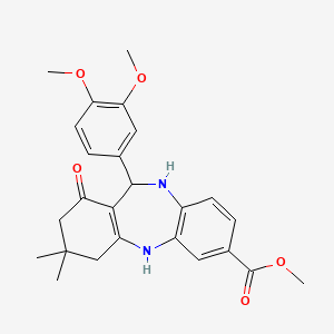 molecular formula C25H28N2O5 B2446374 methyl 10-(3,4-dimethoxyphenyl)-14,14-dimethyl-12-oxo-2,9-diazatricyclo[9.4.0.0^{3,8}]pentadeca-1(11),3,5,7-tetraene-5-carboxylate CAS No. 1024406-69-6