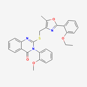 molecular formula C28H25N3O4S B2446378 2-(((2-(2-ethoxyphenyl)-5-methyloxazol-4-yl)methyl)thio)-3-(2-methoxyphenyl)quinazolin-4(3H)-one CAS No. 1114654-38-4