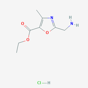 molecular formula C8H13ClN2O3 B2446380 Ethyl 2-(aminomethyl)-4-methyl-1,3-oxazole-5-carboxylate;hydrochloride CAS No. 634923-02-7