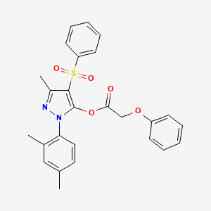 molecular formula C26H24N2O5S B2446383 1-(2,4-dimethylphenyl)-3-methyl-4-(phenylsulfonyl)-1H-pyrazol-5-yl 2-phenoxyacetate CAS No. 851094-21-8
