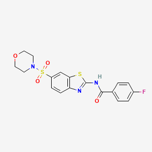 molecular formula C18H16FN3O4S2 B2446392 4-fluoro-N-[6-(morpholin-4-ylsulfonyl)-1,3-benzothiazol-2-yl]benzamide CAS No. 714936-31-9
