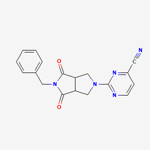 molecular formula C18H15N5O2 B2446408 2-(5-Benzyl-4,6-dioxo-1,3,3a,6a-tetrahydropyrrolo[3,4-c]pyrrol-2-yl)pyrimidine-4-carbonitrile CAS No. 2415542-80-0