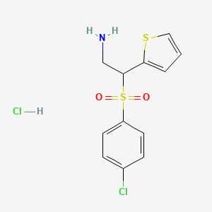 molecular formula C12H13Cl2NO2S2 B2446478 2-((4-Chlorophenyl)sulfonyl)-2-(thiophen-2-yl)ethanamine hydrochloride CAS No. 1177357-28-6