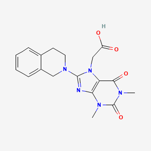 molecular formula C18H19N5O4 B2446494 2-(8-(3,4-dihydroisoquinolin-2(1H)-yl)-1,3-dimethyl-2,6-dioxo-2,3-dihydro-1H-purin-7(6H)-yl)acetic acid CAS No. 1021125-81-4