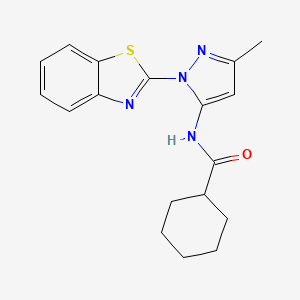 molecular formula C18H20N4OS B2446500 N-(1-(benzo[d]thiazol-2-yl)-3-methyl-1H-pyrazol-5-yl)cyclohexanecarboxamide CAS No. 1171609-01-0
