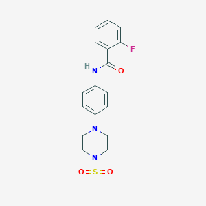 molecular formula C18H20FN3O3S B244653 2-fluoro-N-{4-[4-(methylsulfonyl)-1-piperazinyl]phenyl}benzamide 