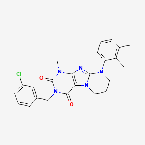 molecular formula C24H24ClN5O2 B2446533 3-(3-chlorobenzyl)-9-(2,3-dimethylphenyl)-1-methyl-6,7,8,9-tetrahydropyrimido[2,1-f]purine-2,4(1H,3H)-dione CAS No. 923399-56-8
