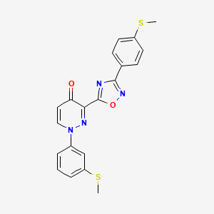 molecular formula C20H16N4O2S2 B2446553 1-[3-(methylsulfanyl)phenyl]-3-{3-[4-(methylsulfanyl)phenyl]-1,2,4-oxadiazol-5-yl}-1,4-dihydropyridazin-4-one CAS No. 1251548-27-2