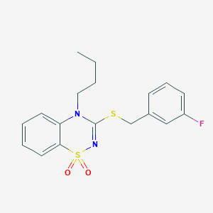 molecular formula C18H19FN2O2S2 B2446562 4-butyl-3-((3-fluorobenzyl)thio)-4H-benzo[e][1,2,4]thiadiazine 1,1-dioxide CAS No. 893790-42-6