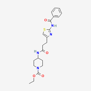 molecular formula C21H26N4O4S B2446580 Ethyl 4-(3-(2-benzamidothiazol-4-yl)propanamido)piperidine-1-carboxylate CAS No. 1021256-78-9