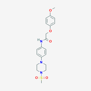 molecular formula C20H25N3O5S B244659 2-(4-methoxyphenoxy)-N-{4-[4-(methylsulfonyl)-1-piperazinyl]phenyl}acetamide 