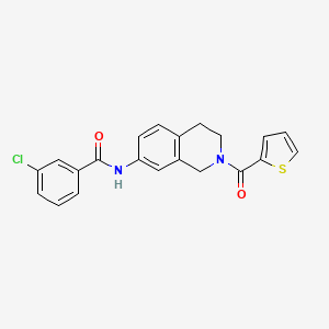 molecular formula C21H17ClN2O2S B2446594 3-chloro-N-(2-(thiophene-2-carbonyl)-1,2,3,4-tetrahydroisoquinolin-7-yl)benzamide CAS No. 955641-49-3