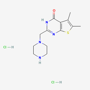 molecular formula C13H20Cl2N4OS B2446595 5,6-dimethyl-2-(piperazin-1-ylmethyl)thieno[2,3-d]pyrimidin-4(3H)-one dihydrochloride CAS No. 1170919-73-9