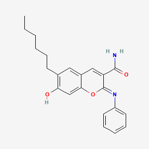 (2Z)-6-hexyl-7-hydroxy-2-(phenylimino)-2H-chromene-3-carboxamide