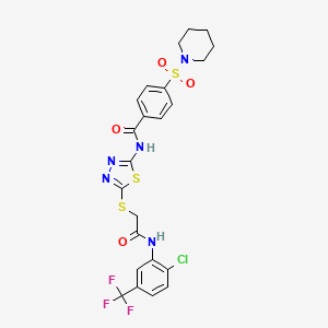 N-[5-[2-[2-chloro-5-(trifluoromethyl)anilino]-2-oxoethyl]sulfanyl-1,3,4-thiadiazol-2-yl]-4-piperidin-1-ylsulfonylbenzamide