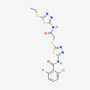 2-chloro-N-[5-[2-[(5-ethylsulfanyl-1,3,4-thiadiazol-2-yl)amino]-2-oxoethyl]sulfanyl-1,3,4-thiadiazol-2-yl]-6-fluorobenzamide