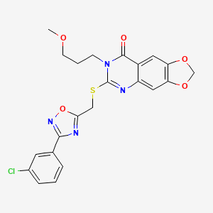 molecular formula C22H19ClN4O5S B2446635 6-({[3-(3-氯苯基)-1,2,4-恶二唑-5-基]甲硫基}-7-(3-甲氧基丙基)[1,3]二氧杂环[4,5-g]喹唑啉-8(7H)-酮 CAS No. 1030110-44-1