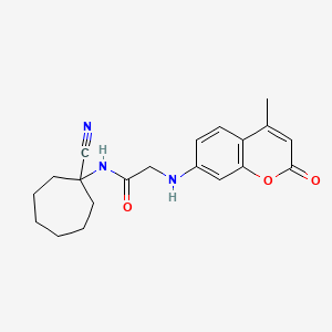 molecular formula C20H23N3O3 B2446644 N-(1-cyanocycloheptyl)-2-[(4-methyl-2-oxo-2H-chromen-7-yl)amino]acetamide CAS No. 1090898-34-2