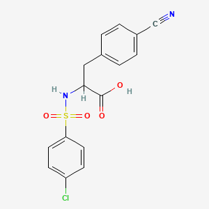 molecular formula C16H13ClN2O4S B2446652 2-{[(4-Chlorophenyl)sulfonyl]amino}-3-(4-cyanophenyl)propanoic acid CAS No. 1214116-30-9