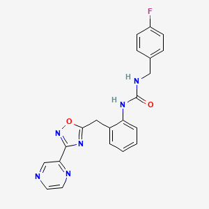 molecular formula C21H17FN6O2 B2446656 1-(4-Fluorobenzyl)-3-(2-((3-(pyrazin-2-yl)-1,2,4-oxadiazol-5-yl)methyl)phenyl)urea CAS No. 1798019-27-8