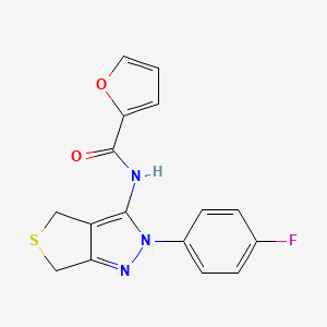 molecular formula C16H12FN3O2S B2446685 N-(2-(4-fluorophenyl)-4,6-dihydro-2H-thieno[3,4-c]pyrazol-3-yl)furan-2-carboxamide CAS No. 450342-78-6