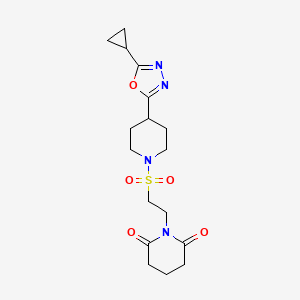 molecular formula C17H24N4O5S B2446694 1-(2-((4-(5-Cyclopropyl-1,3,4-oxadiazol-2-yl)piperidin-1-yl)sulfonyl)ethyl)piperidine-2,6-dione CAS No. 1170896-47-5