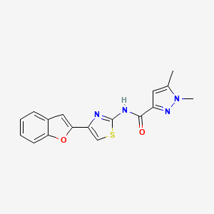 molecular formula C17H14N4O2S B2446699 N-(4-(benzofuran-2-yl)thiazol-2-yl)-1,5-dimethyl-1H-pyrazole-3-carboxamide CAS No. 1013782-28-9