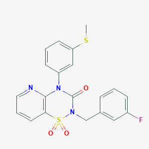 molecular formula C20H16FN3O3S2 B2446705 2-(3-fluorobenzyl)-4-(3-(methylthio)phenyl)-2H-pyrido[2,3-e][1,2,4]thiadiazin-3(4H)-one 1,1-dioxide CAS No. 1251627-62-9