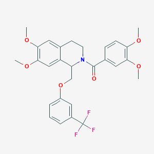 molecular formula C28H28F3NO6 B2446735 (6,7-dimethoxy-1-((3-(trifluoromethyl)phenoxy)methyl)-3,4-dihydroisoquinolin-2(1H)-yl)(3,4-dimethoxyphenyl)methanone CAS No. 486452-26-0