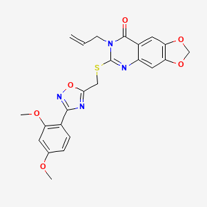 molecular formula C23H20N4O6S B2446736 6-({[3-(2,4-dimethoxyphenyl)-1,2,4-oxadiazol-5-yl]methyl}sulfanyl)-7-(prop-2-en-1-yl)-2H,7H,8H-[1,3]dioxolo[4,5-g]quinazolin-8-one CAS No. 1112026-64-8