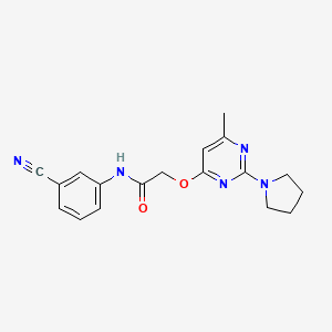 molecular formula C18H19N5O2 B2446744 N-(3-氰基苯基)-2-[(6-甲基-2-吡咯烷-1-基嘧啶-4-基)氧基]乙酰胺 CAS No. 1226429-96-4