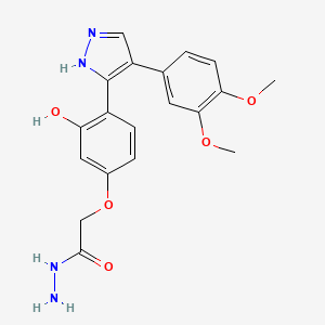 molecular formula C19H20N4O5 B2446768 2-{4-[4-(3,4-DIMETHOXYPHENYL)-1H-PYRAZOL-3-YL]-3-HYDROXYPHENOXY}ACETOHYDRAZIDE CAS No. 879441-76-6