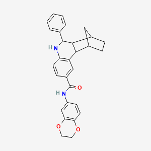 molecular formula C29H28N2O3 B2446773 N-(2,3-Dihydrobenzo[b][1,4]dioxin-6-yl)-6-phenyl-5,6,6a,7,8,9,10,10a-octahydro-7,10-methanophenanthridine-2-carboxamide CAS No. 1005268-64-3