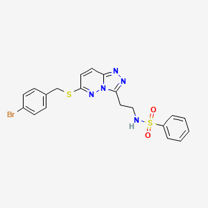 molecular formula C20H18BrN5O2S2 B2446775 N-(2-(6-((4-bromobenzyl)thio)-[1,2,4]triazolo[4,3-b]pyridazin-3-yl)ethyl)benzenesulfonamide CAS No. 872996-96-8