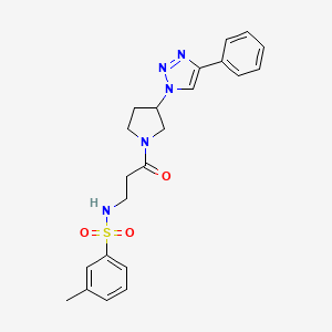 molecular formula C22H25N5O3S B2446779 3-methyl-N-(3-oxo-3-(3-(4-phenyl-1H-1,2,3-triazol-1-yl)pyrrolidin-1-yl)propyl)benzenesulfonamide CAS No. 2034235-04-4