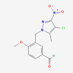 molecular formula C13H12ClN3O4 B2446783 3-[(4-chloro-5-methyl-3-nitro-1H-pyrazol-1-yl)methyl]-4-methoxybenzaldehyde CAS No. 514801-07-1