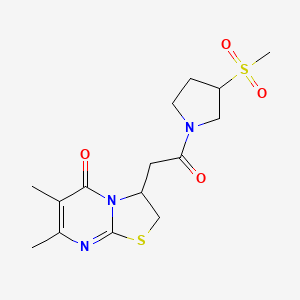 molecular formula C15H21N3O4S2 B2446789 6,7-dimethyl-3-(2-(3-(methylsulfonyl)pyrrolidin-1-yl)-2-oxoethyl)-2H-thiazolo[3,2-a]pyrimidin-5(3H)-one CAS No. 1706419-15-9