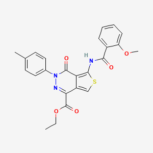 molecular formula C24H21N3O5S B2446797 5-(2-甲氧基苯甲酰胺基)-4-氧代-3-(对甲苯基)-3,4-二氢噻吩并[3,4-d]哒嗪-1-羧酸乙酯 CAS No. 851948-08-8