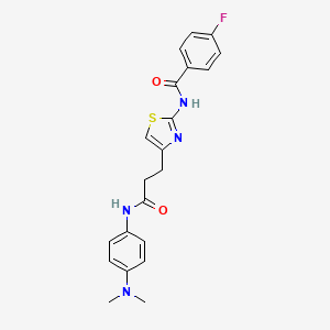 molecular formula C21H21FN4O2S B2446802 N-(4-(3-((4-(dimethylamino)phenyl)amino)-3-oxopropyl)thiazol-2-yl)-4-fluorobenzamide CAS No. 1021255-71-9