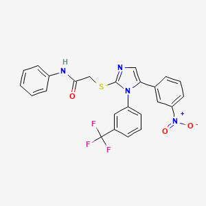 molecular formula C24H17F3N4O3S B2446803 2-((5-(3-nitrophenyl)-1-(3-(trifluoromethyl)phenyl)-1H-imidazol-2-yl)thio)-N-phenylacetamide CAS No. 1226446-59-8